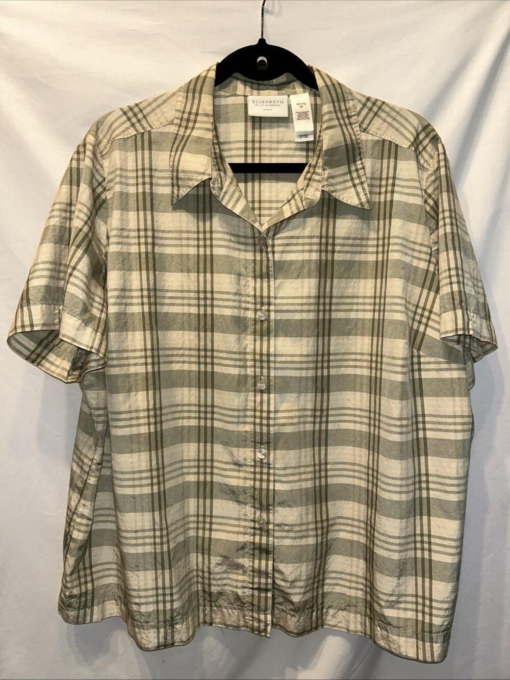 Liz Claiborne Womens 2X Petite Button Up Silk/Cotton Short Sleeve Quiet Luxury
